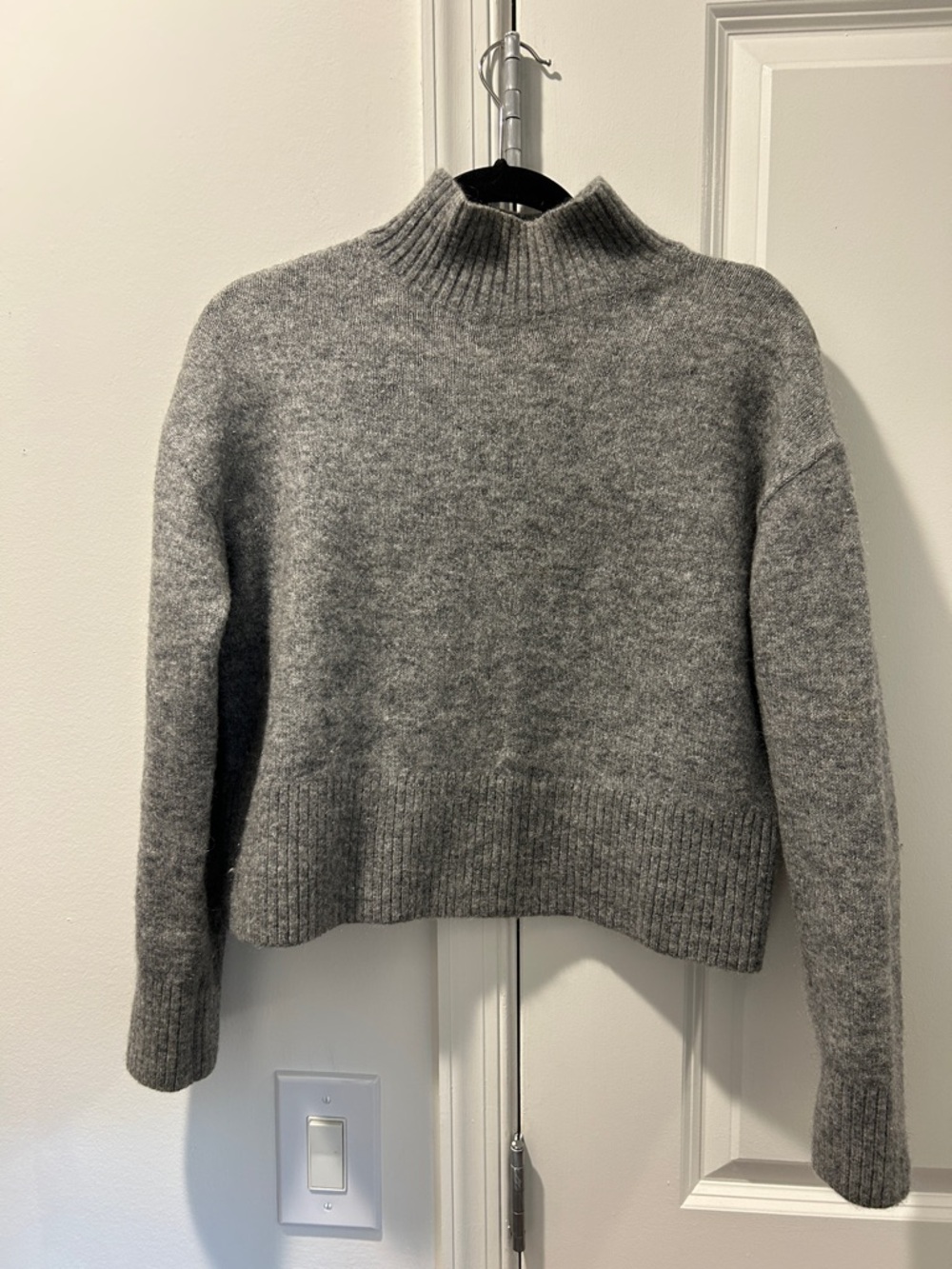 Women's Grey Ribbed Mock Neck Sweater